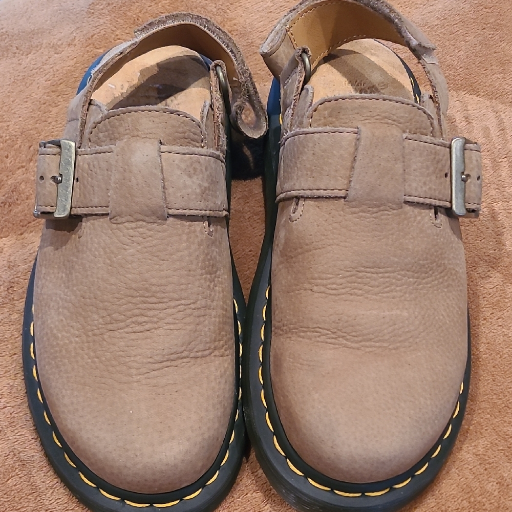 Dr. Martens Tan Leather Sandals with Silver Buckle